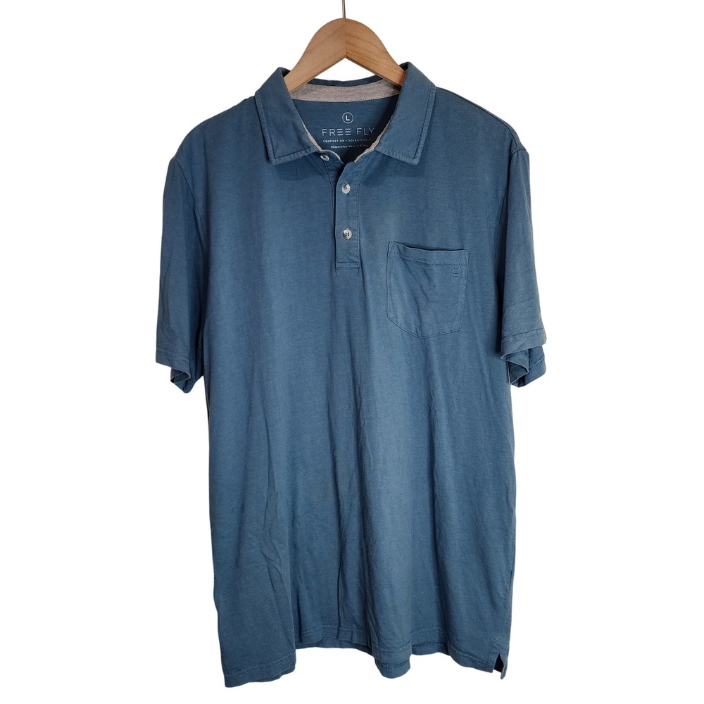 Free Fly Polo Men's Large‎ Short Sleeve Top w. Pocket Blue